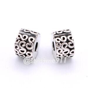 Two Authentic PANDORA Silver Swirls Clips Charms - 790338